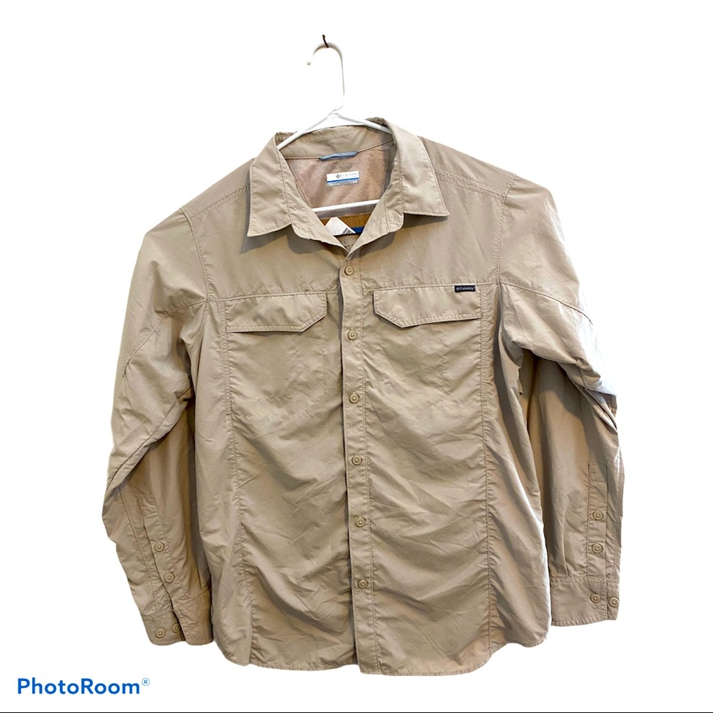 Mens Columbia PFG Beige Button Down Shirt Large